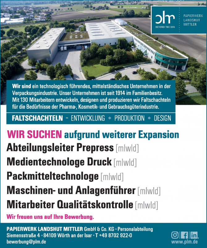 Stellenangebote bei plm / Druckerei / Industrie